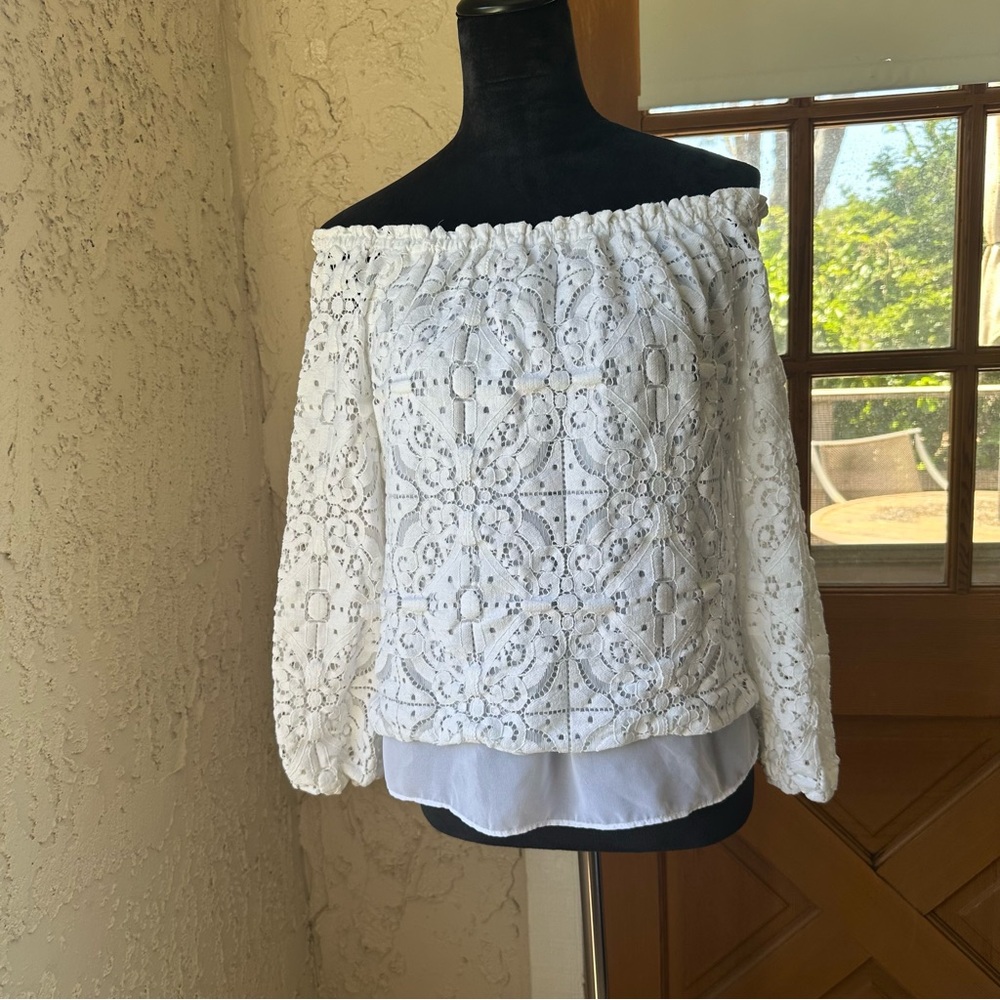 White House Black Market White Off-Shoulder Eyelet Blouse